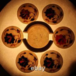 Multicolor Stone Inlay Work Tea Coaster White Marble Wine Coaster 4.5 Inches