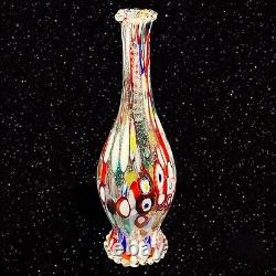 Murano Art Glass Millefiori Colorful Bottle Vase Applied Handles 12T 3W