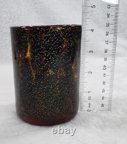 Neiman Marcus Tortoise Shell Gold Glitter Barware Ice Bucket Glasses Hand Blown