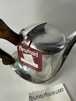 Newmaid Tea Pot Art Deco Aluminum Magnalium Wood Handle Space Age England VTG