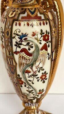 Noritake Japanese Antique Urn Vase Hand Painted Art Deco Geometric Dragon Bird