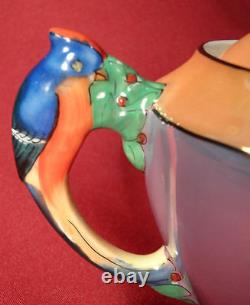 Nortiake Art Deco Luster Figural PARROT Handles Creamer & Sugar Bowl