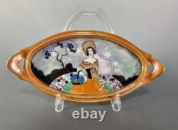 Old Noritake Decor Lady With Handle Tray Picture Plate Art Deco Luster Japan JP
