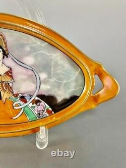 Old Noritake Decor Lady with Handle Tray Picture Plate Art Deco Luster Colouring