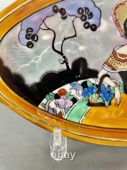 Old Noritake Picture Plate Decor Lady with Handle Tray Art Deco Luster Japan