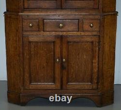 Original Circa 1840 Victorian Honey Oak Corner Cupboard Bookcase Brass Handles