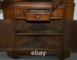 Original Circa 1840 Victorian Honey Oak Corner Cupboard Bookcase Brass Handles