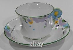 PHOENIX England Handpainted Art Deco FLOWER HANDLE Cup & Saucer ABSTRACT pattern