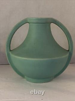 Pair of 2 Coors Art Deco Pottery Colorado Blue Matte Double Handled Vase Ceramic