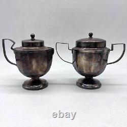 Pair of Antique Joseph Heinrichs Silverplate Art Deco Handle Creamer Sugar Bowl
