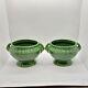 Pair Of Vintage Green Double Handle Vases Art Deco Fredericksburg Art Pottery