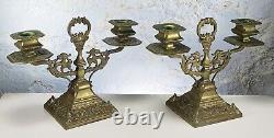 Pair of Vintage Art Deco Brass Double Arm withHandle Candle Stick Holders As Is