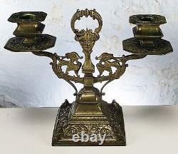 Pair of Vintage Art Deco Brass Double Arm withHandle Candle Stick Holders As Is