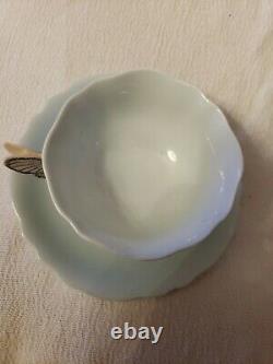 Paragon PASTEL MINT GREEN art deco butterfly handle bone china tea cup & saucer