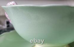 Paragon Pink Rose Handle Bone China Footed Tea Cup Saucer Green Vintage NO BOX