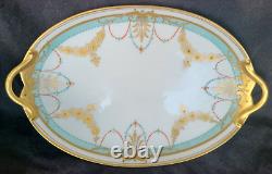 Pickard 14.5 Platter Jeweled Art Deco Heavy Gold Handles Hand Painted Flowers