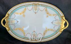 Pickard 14.5 Platter Jeweled Art Deco Heavy Gold Handles Hand Painted Flowers