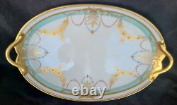 Pickard 14.5 Platter Jeweled Art Deco Heavy Gold Handles Hand Painted Flowers