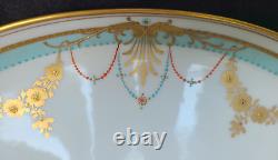 Pickard 14.5 Platter Jeweled Art Deco Heavy Gold Handles Hand Painted Flowers