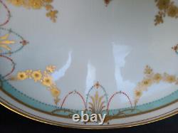 Pickard 14.5 Platter Jeweled Art Deco Heavy Gold Handles Hand Painted Flowers