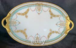 Pickard 14.5 Platter Jeweled Art Deco Heavy Gold Handles Hand Painted Flowers