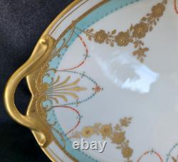 Pickard 14.5 Platter Jeweled Art Deco Heavy Gold Handles Hand Painted Flowers