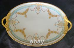 Pickard 14.5 Platter Jeweled Art Deco Heavy Gold Handles Hand Painted Flowers