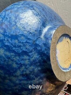 Pierrefonds French Art Deco Pottery Ceramic Vase Blue Crystaline Glaze