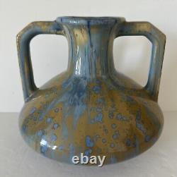 Pierrefonds French Art Pottery Drip Glaze Ceramic Vase Art Deco With Handles