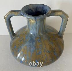 Pierrefonds French Art Pottery Drip Glaze Ceramic Vase Art Deco With Handles