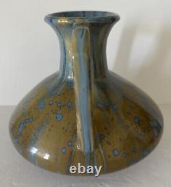 Pierrefonds French Art Pottery Drip Glaze Ceramic Vase Art Deco With Handles