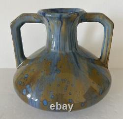 Pierrefonds French Art Pottery Drip Glaze Ceramic Vase Art Deco With Handles