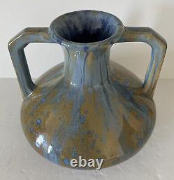 Pierrefonds French Art Pottery Drip Glaze Ceramic Vase Art Deco With Handles