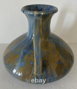 Pierrefonds French Art Pottery Drip Glaze Ceramic Vase Art Deco With Handles