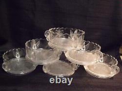 Pretty Antique Art Deco Swan Handled Frosted / Clear Scallop Edge Berry Bowl Set