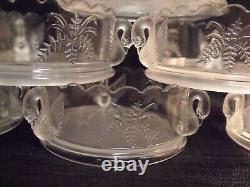 Pretty Antique Art Deco Swan Handled Frosted / Clear Scallop Edge Berry Bowl Set