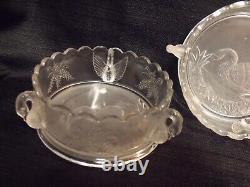 Pretty Antique Art Deco Swan Handled Frosted / Clear Scallop Edge Berry Bowl Set