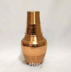 Pure Copper Hammered Water Bottle With Inbuilt Tumbler Piece Copper Pitcher Set