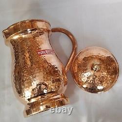 Pure Copper Jug With Lid Water Storage Pitcher With 4 Drinking Tumbler Gifts Set