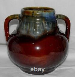 RARE ART DECO Antique AWAJI Pottery Japan FLAMBE 2 Handle Drip Glaze VASE 1920s
