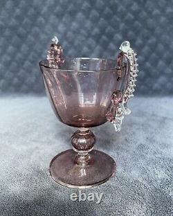 RARE Antique Salviati Murano Applied Handles Optic Cranberry Glass Loving Cup