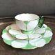 Rare Green & White Aynsley Butterfly Handle Art Deco Teacup Saucer Side Plate