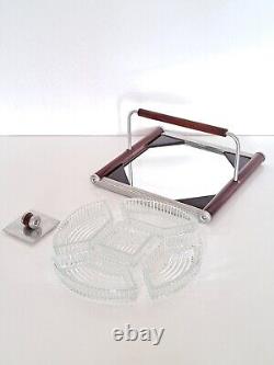 RARE ORIGINAL ANTIQUE France ART DECO Tray Bowls 30S Wooden Mirror Glass Metal