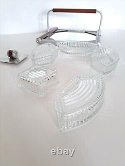 RARE ORIGINAL ANTIQUE France ART DECO Tray Bowls 30S Wooden Mirror Glass Metal