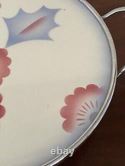 RARE ORIGINAL GERMANY ART DECO COCKTAIL PORCELAIN CHROME HANDLE TRAY 1930's HTF