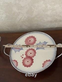 RARE ORIGINAL GERMANY ART DECO COCKTAIL PORCELAIN CHROME HANDLE TRAY 1930's HTF