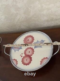 RARE ORIGINAL GERMANY ART DECO COCKTAIL PORCELAIN CHROME HANDLE TRAY 1930's HTF