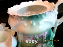 RARE R S PRUSSIA MUSTARD POT SHEEPHERDER PINK BLOOMS HOUSE JEWEL MOLD With SPOON