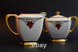 Rare 1925 Art Deco Porcelain Creamer & Double-Handled Sugar Bowl with Lid