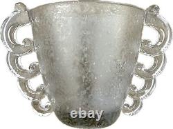 Rare 1930 DAUM D'Avesn France Crystal Clear Etch Glass Vase Loop Handles Deco